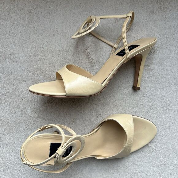 Di Sandro Bologna Neutral Tan Heeled Sandal EU 37.5 US 7-7.5 Italian Double Ring - Picture 16 of 16